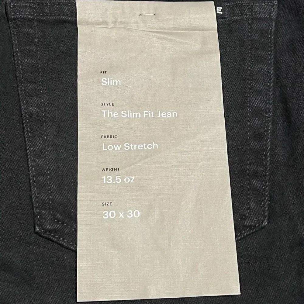 Everlane The Organic Cotton Slim Fit Jean Black Mens Size 30 x 30 NWT